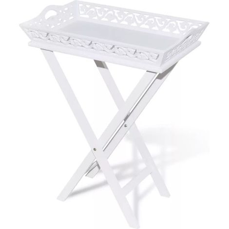 Table d'appoint rectangulaire plastique et pieds pin massif blanc Manu (1/5)