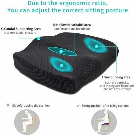 Coussin portatif de coccyx de mousse de mémoire, coussins ergonomiques et orthopédiques de coccyx (1/4)