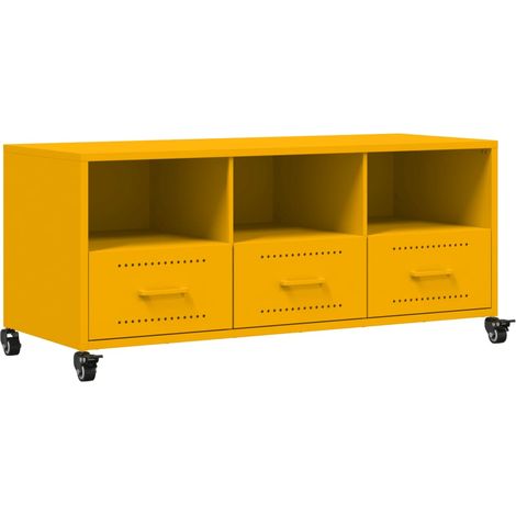 Mobile TV multimediale scaffale per televisione televisore buffet sala da pranzo soggiorno camera da letto giallo senape 100,5 x 39 x 43,5 cm acciaio giallo 020027647
