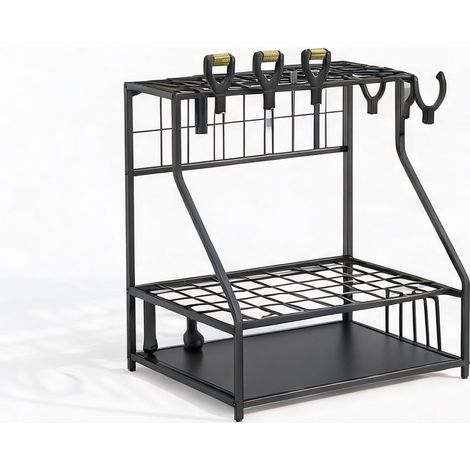 Rangement d'outils de jardin 3 niveaux 84 cm métal noir en métal (1/5)