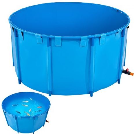 Bassin à Poissons Hors Sol, Capacité 3100 L, Étang à Poissons en Toile PVC, avec Cadre Stable en Plastique et Vanne de Vidange, pour Aquaculture, Élevage de Poissons Rouges, Carpes, Koïs, Bleu (1/3)