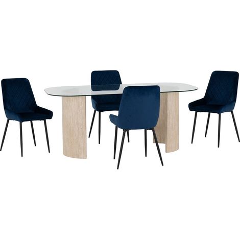 Modena Dining Table and Avery Chairs Set - L90 x W75.5 x H180 cm - Clear/Cream/Sapphire Blue