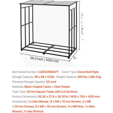 Range à bois, Protection durable contre les intempéries, Construction robuste, 4ft 660 lbs (1/2)