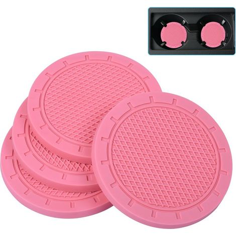 Dessous de verre pour voiture, lot de 4, PVC, accessoire intérieur antidérapant universel (rose) (1/5)