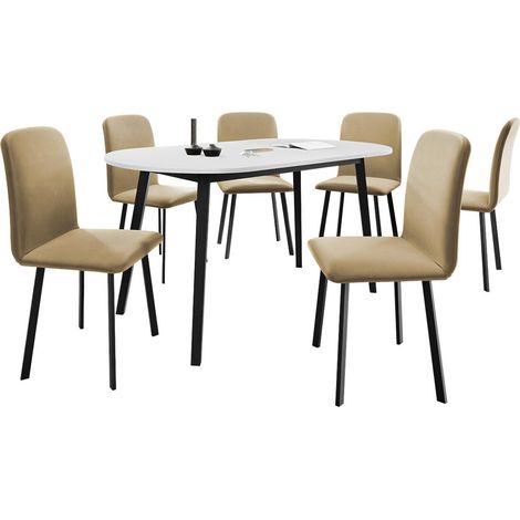 Salle à manger complète Edmond 121, Blanc + Noir, 77x80x150cm, Diamètre: 0, Nombre de places: 6, Style: Contemporary (1/5)