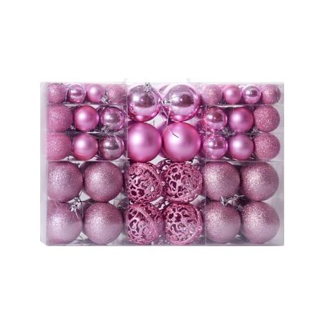 Set di 100 robuste palline di Natale in plastica, decorazioni natalizie per interni/esterni per alberi, colore rosa (1/5)