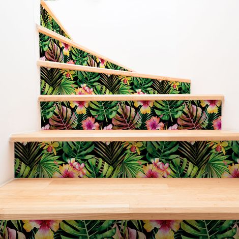 Stickers adhésifs escalier carrelages contremarche - TROPICAL PROGRESO - 2 bandes de 15x105cm (1/3)