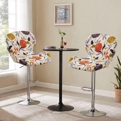 Lot de 2 housses extensibles pour tabourets de bar à dossier incurvé – Housses pour tabourets pivotants au motif floral raffiné