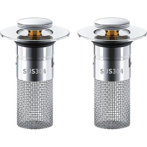 2 Pièces Bonde de Lavabo, Pop-Up, Filtre Anti-Clogging, Acier Inoxydable, Laiton, Salle de Bain, Cuisine