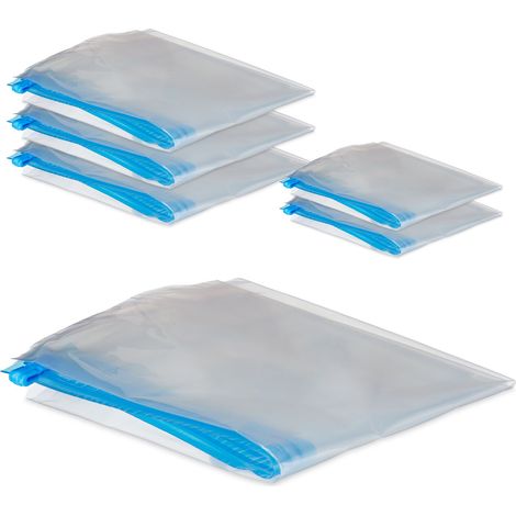 Relaxdays Vakuumbeutel für Kleidung, 6er Set, Kompressionstüten, 2 versch. Größen, Vakuumierbeutel Reise, transparent (1/5)