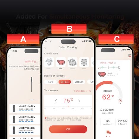 Fleischthermometer wasserdicht -20 +300 °C Kabellos Bluetooth (1/5)