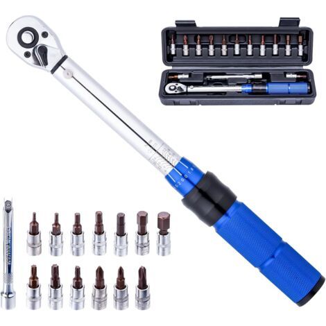 Jeu de 15 clés dynamométriques 72 dents 6,35 mm 2 - 24 nm pour vélos avec embouts hexagonaux et torx et rallonges pour réparation de vélos de route et de montagne (1/5)