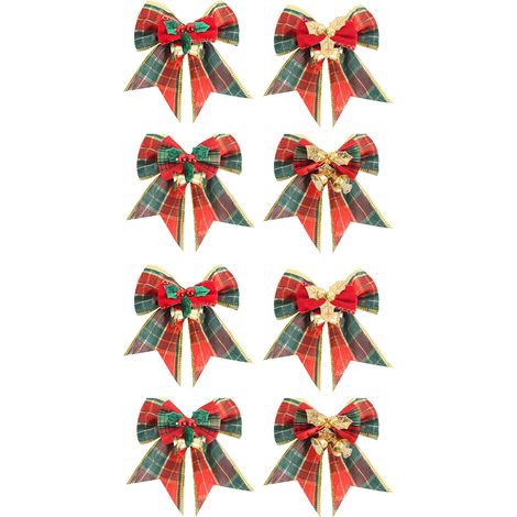 Lazo Navideño con Campanilla - Decoración para Árbol de Navidad y Hogar - Paquete de 8 Unidades (1/5)