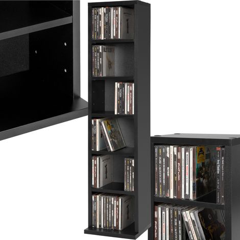 Étagère DVD CD panneau de fibres réglable 90x21x20cm noir