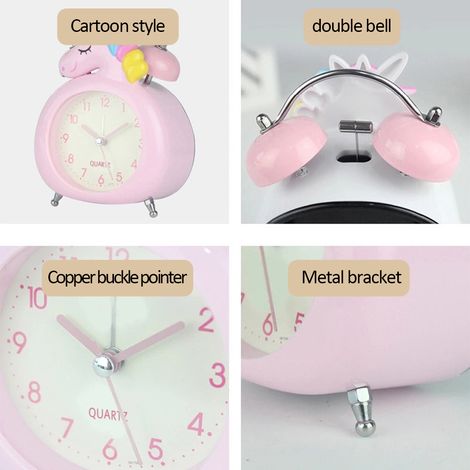 Niedlicher Kinderwecker mit Cartoon-Motiv, Schülerwecker mit Klingelton, Tischwecker mit Nachtlicht, Geburtstagsgeschenk (1/5)