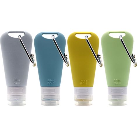 Flacon De Voyage En Silicone - 90 ml - Étanche - Squeeze - Avec Crochet De Suspension - Pour Shampooing Lotion Savon Liquide - Lot De 4 (1/5)