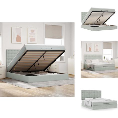Cadre de lit ottoman avec matelas gris clair 200x200 cm velours - Lit Ottoman - Lits Ottomans - Cadre De Lit - Cadre De Lit Avec Rangement (1/5)
