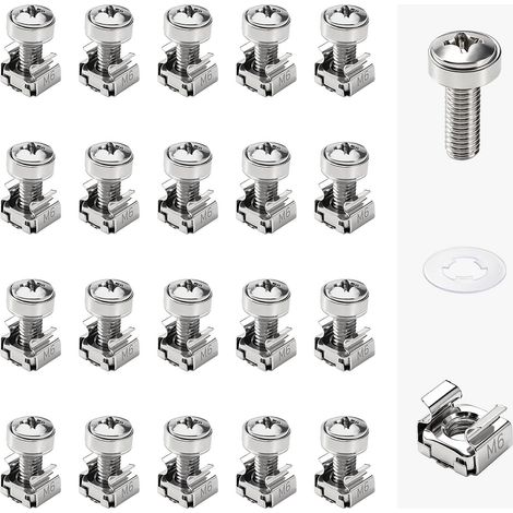 20 Ensembles M6x20mm Set de Vis et Écrous à Cages, Écrous à Cage pour Montage en Rack Vis et Rondelles, pour Rack de Serveur et Armoire (1/4)