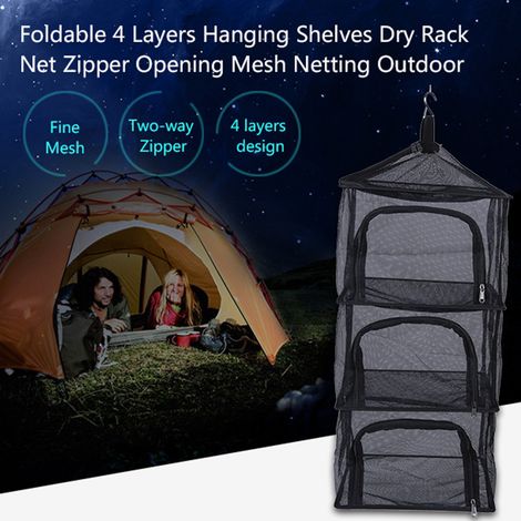 Étagères suspendues pliables à 4 niveaux, étendoir à linge, filet à fermeture éclair, extérieur (1/5)