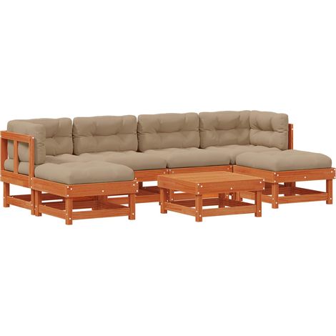 Garden Lounge Set 7 pcs Wax Brown Solid Pine Wood vidaXL