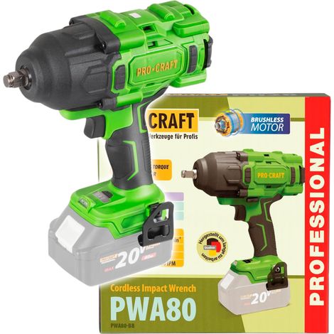 Atornillador de impacto a batería Procraft PWA80bb 20 V 1600 Nm 1/2" sin escobillas Solo - sin batería, sin cargador