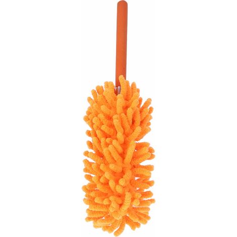 Manche télescopique 72cm avec tête lavable amovible en chenille orange pour le ménage (1/5)