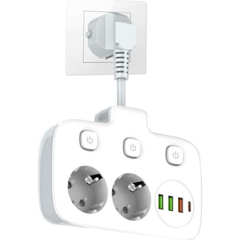 Steckdosenleiste mit 2 Fächern und einem Schalter, Steckdosenleiste mit 3 Schaltern, Doppelsteckdose