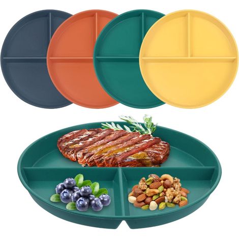 4 x Assiettes plastique 3 compartiments, 23 cm, résistantes aux chutes, contrôle des portions, pour régime et famille