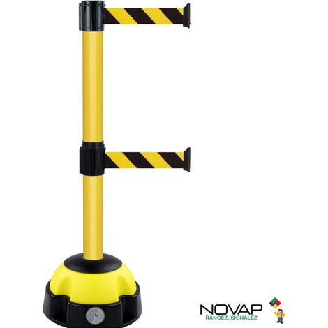 Poteau Alu Jaune à double sangle Jaune/Noir hachuré 3m x 50mm sur socle Balise - 2900133