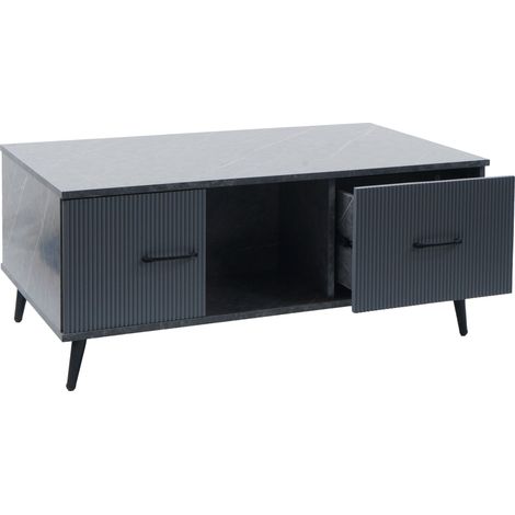Couchtisch HHG-692, Beistelltisch Sofatisch, Schubladen Türen Fächer Melamin Holz, 43x100x60cm Marmor-Optik grau