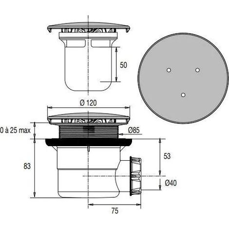 Bonde De Douche Siphonée D90 Chromée Siphon Intégré, Extra-plat, Finition Chrome - Valentin