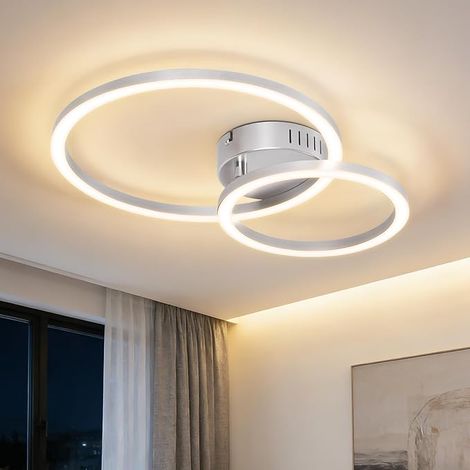 GBLY Plafoniera LED Argento 23W 3000K Bianco Caldo 40cm Moderna Design 2 Anelli Illuminazione Soffitto per Cucina Camera da Letto Ufficio