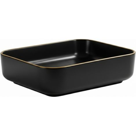 Vasque à poser rectangulaire -50 x 39 cm -Noir mat liseré or -AURIS (1/5)