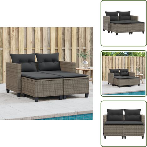 Canapé de jardin 2 places avec tabourets gris résine tressée - Canapé De Jardin - Mobilier De Jardin - Salon De Jardin - Ensemble Extérieur - Chaise Longue (1/5)