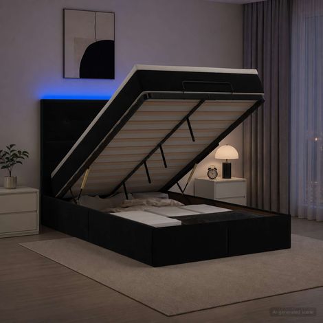 vidaXL Lit coffre avec matelas et LED Noir 120 x 200 cm Velours (1/5)