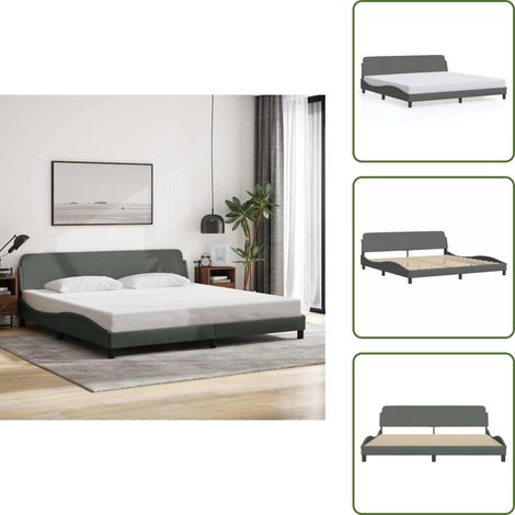 Bettgestell ohne Matratze Dunkelgrau 200x200 cm Stoff - Bettes Gestell - Doppelbett - Holzrahmen - Massivholzbette - Schlafzimmer Möbel (1/5)