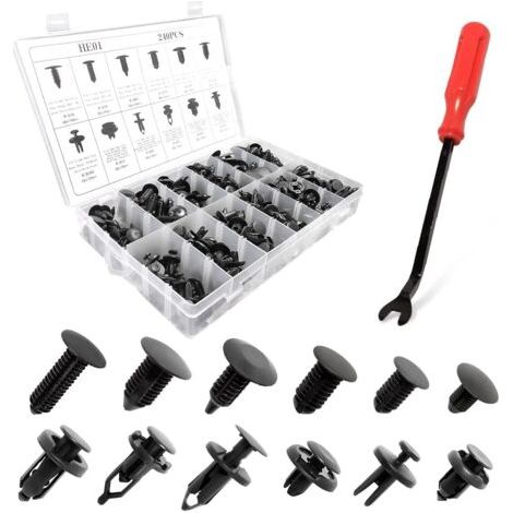 240PCS Attaches Rivets Clips Plastique pour Voiture, Assortiment D'Attaches Universelles de Type Poussoir Dans un Coffret avec Outil de DéMontage, Disponible en Plusieurs Formes et Tailles (1/5)