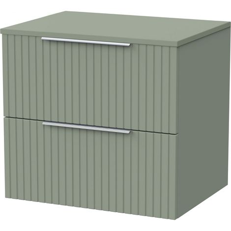 Callingwood Contemporary Wall Hung 2 Drawer Vanity Unit with Laminate Worktop , 600mm, Reed Green