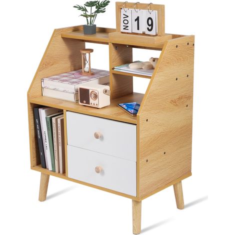 Tominio-Table de chevet moderne et minimaliste - 61×50×30cm, avec deux tiroirs