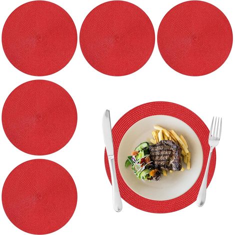 6-teiliges Set runder Platzsets (38 cm Durchmesser), geflochten aus PP, gewebt, abwaschbar (1/5)