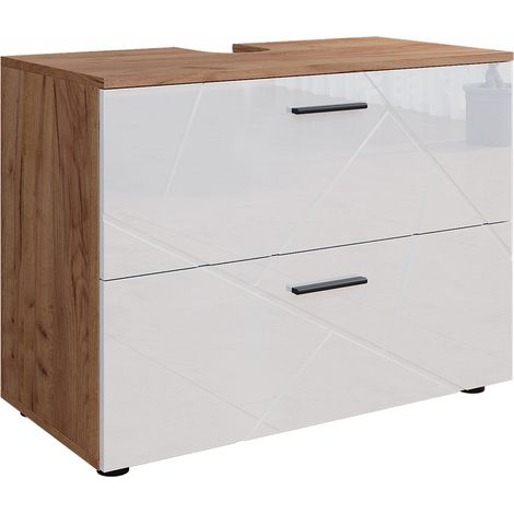 Waschbeckenunterschrank Irma, Weiß Hochglanz/Goldkraft Eiche, 80 x 58.6 cm, Vicco