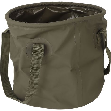 Seau pliable vert olive pour le camping, la pêche et les voyages. Petit format (10 L). (1/5)