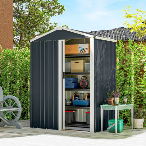 Hangar à outils 1,1 m², Abri en métal avec porte coulissante, Toit incliné, 136x87x179 cm, Tôle d’acier galvanisé, Résistant à la corrosion et à l’humidité, Solution pratique pour rangement (1/5)
