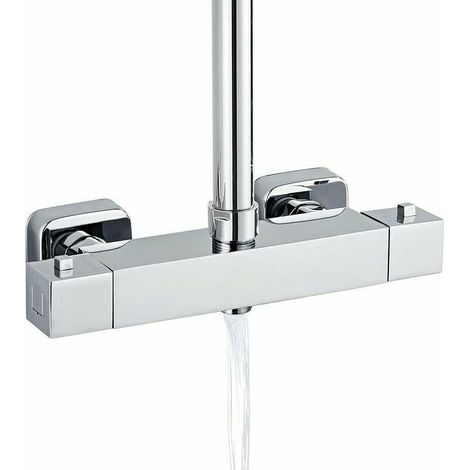 1 Mitigeur thermostatique, laiton chromé, 2 sorties carrées, entrée 1/2", sortie 3/4" et 1/2", entraxe 150mm, pour salle de bain (1/5)