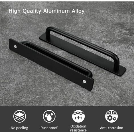 Lot de 2 Poignées de Meuble Cuisine Autocollantes en Aluminium Noir pour Portes Coulissantes et Tiroirs – Facile à Installer (1/5)