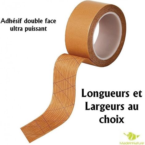 Bande adhésive double face ultra puissant, adhésif armé / MadeInNature /spécial plinthe souple ou rigide /sol PVC et crédence - 10 mètres - 85 mm.