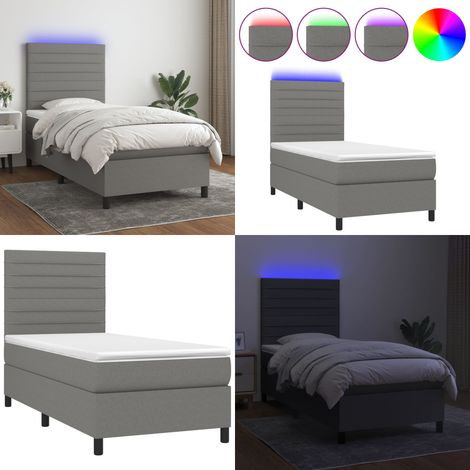 Sommier à lattes de lit avec matelas et LED Gris foncé 90x190cm - Sommier Tapissier - Lit Avec Led - Matelas À Ressorts Ensachés - Têted Lit Ajustable - Éclairage LED - Home & Living (1/5)