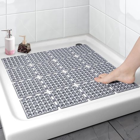 Tapis de douche carré antidérapant - Tapis de sol de douche avec ventouses et trous d'évacuation - Tapis de douche antidérapant pour personnes âgées (1/5)