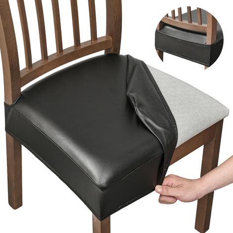 Wasserdichte Stuhlbezüge für Restaurantstühle (2-teiliges Set), Stuhlsitzset aus PU-Leder, abnehmbare und waschbare Stuhlbezüge, Rückenlehnenbezug (PU-schwarz).