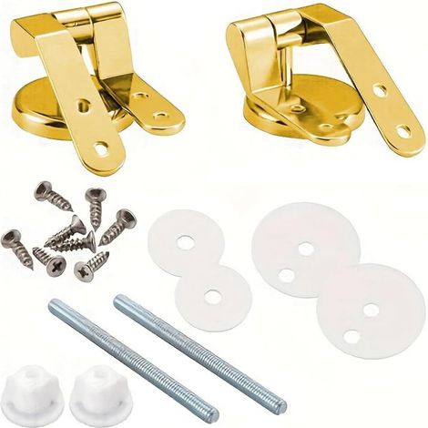 Bisagra para asiento de inodoro, compatibilidad universal, kit de instalación completo, aleación de zinc, fijaciones ajustables, color oro. (1/5)